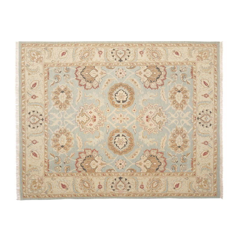 Wool Oriental Area Rug in Blue/Beige, Rectangle 10' x 14'