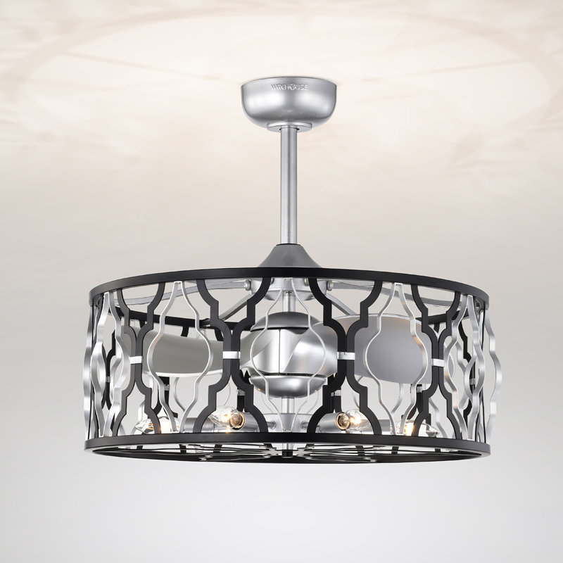 Ahseem 24-Inch Silver And Matte Black 6 Lights 3 Blades Lighted Ceiling Fan With Remote
