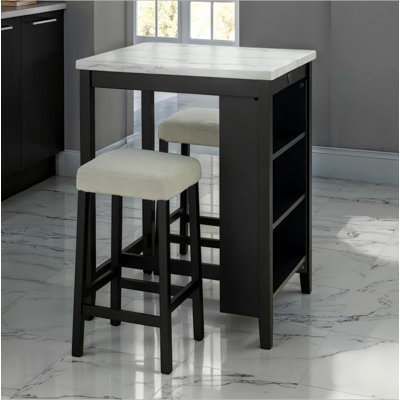 Ensemble de table de salle à manger avec tablettes latérales et tabourets ultra brillants / ensemble de salle à manger 3 pièces