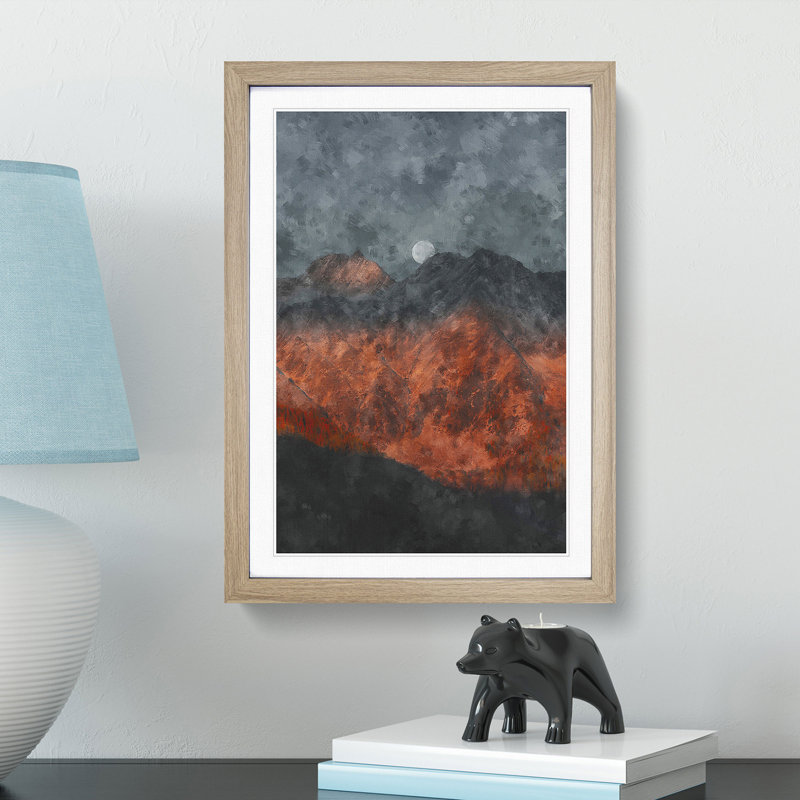 Moon over the Red Mountains in Italy - Picture Frame Painting Print, 33cm H x 24cm W x 2cm D, Oak Framed