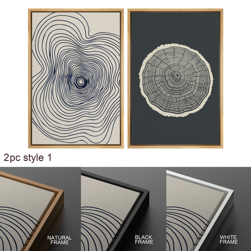 1 anneau d'arbre en bois, illustrations abstraites, ligne moderne, impression numérique sur toile, impression numérique sur toile encadrée