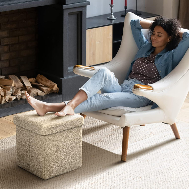 Repose-pieds cubique rembourré avec rangement Taneishia Sorbus Plushy - L 12,25 po - Beige, Beige