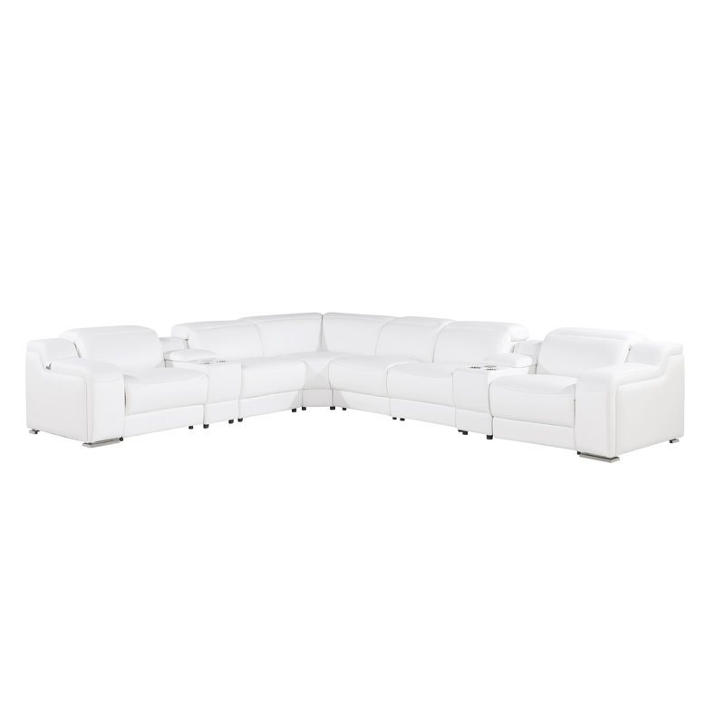 Stanuta 8 - Piece Top Grain Italian Leather Power Reclining Sectional, White Genuine Leather