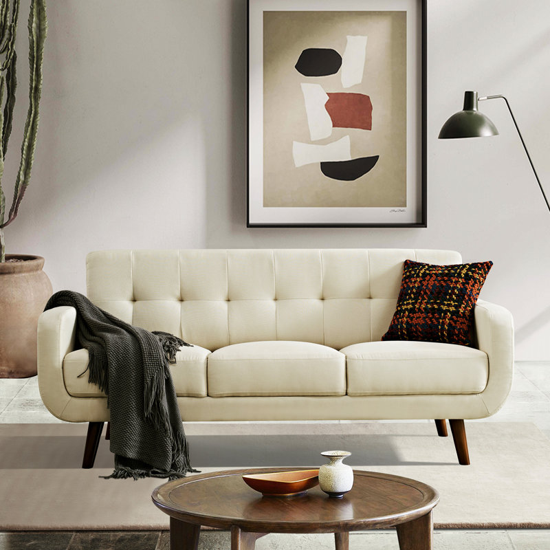 Canapé à accoudoirs carrés 71 po Hepburn, 100 % polyester beige, Bois brun foncé