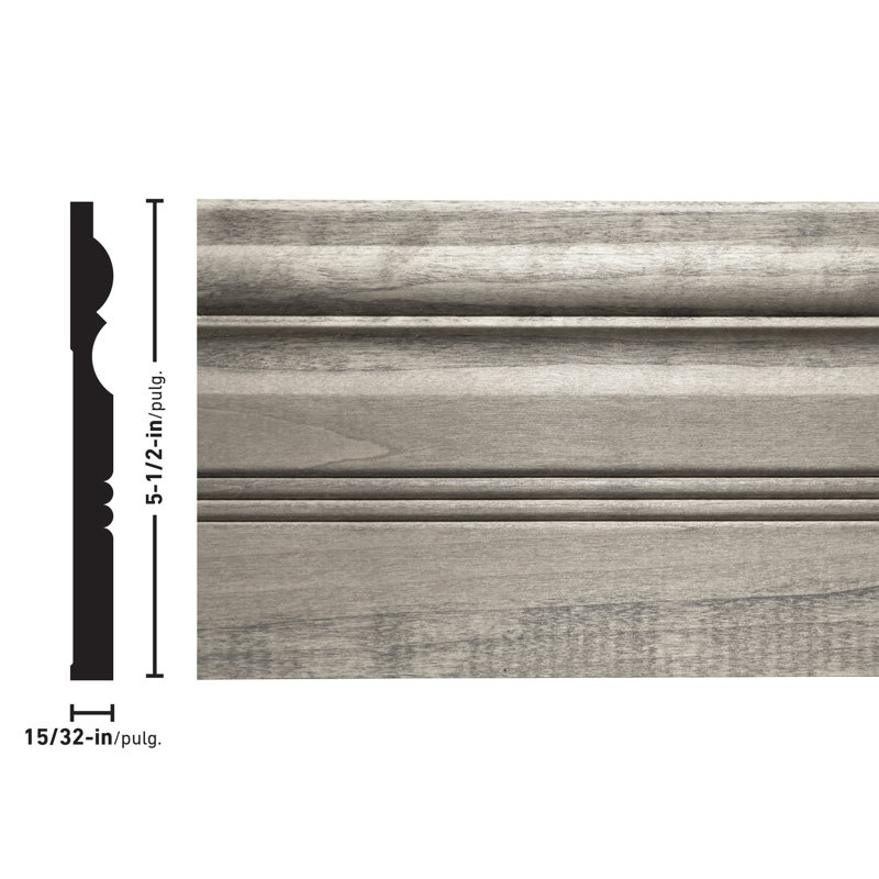 Gray Stained Wood Baseboard Moulding, 8" Length