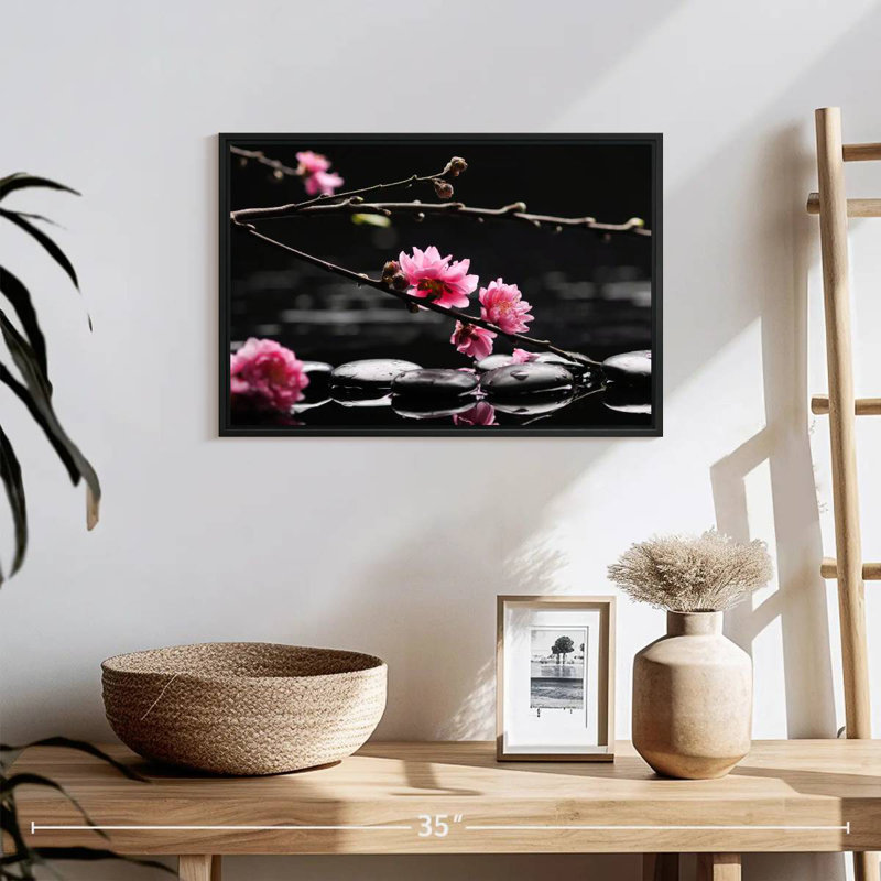 Cerisier en fleurs, 19 po x 13 po, Cadre flottant noir