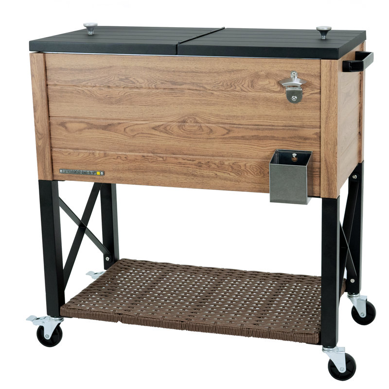 Permasteel 80-Qt Oak Wood Outdoor Patio Cooler with Wicker Bottom Shelf