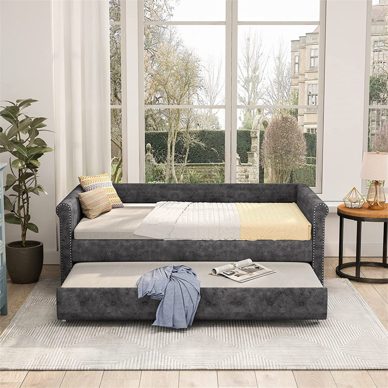 Lit de jour à plateforme simple avec lit gigogne par Red Barrel Studio®, gris