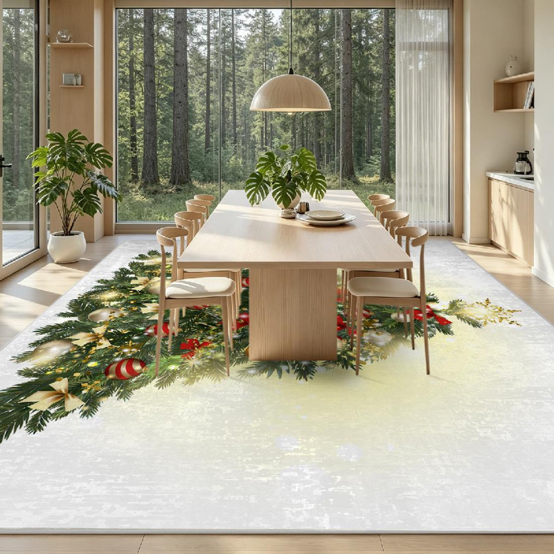 Tapis d'intérieur bleu lavable à la machine, motif sapin de Noël, étoiles et flocons de neige, Rectangle 79 po x 118 po
