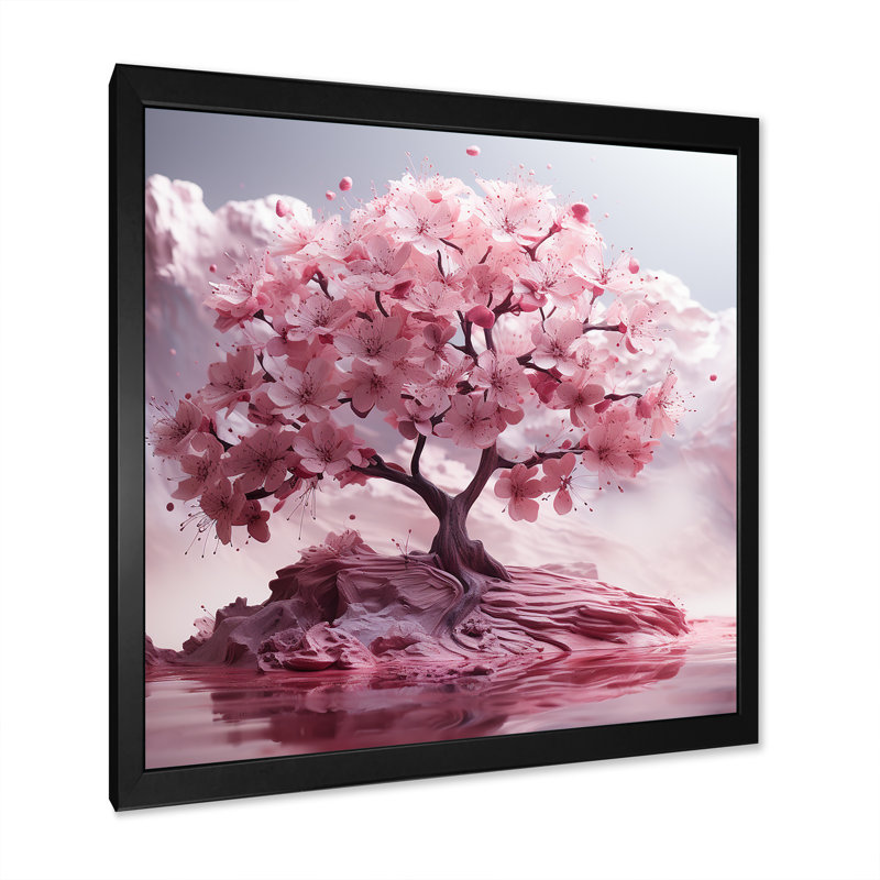 Fleurs de cerisier roses réfléchissantes - Art mural cerisier en fleurs, Noir, H 36 po x l 36 po