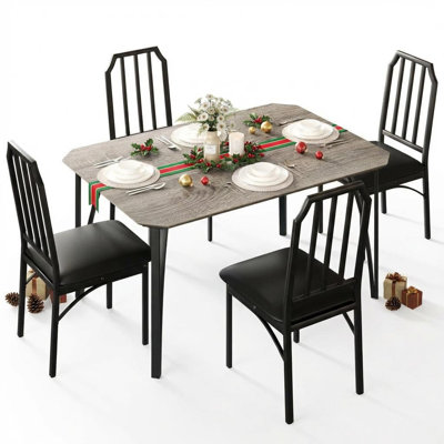 Dining Table Set for 4, Farmhouse Kitchen Table and Chairs, 5 Piece Kitchen Dining Room Table Set,Wood Modern Rectangle Dinner Table with Upholstered