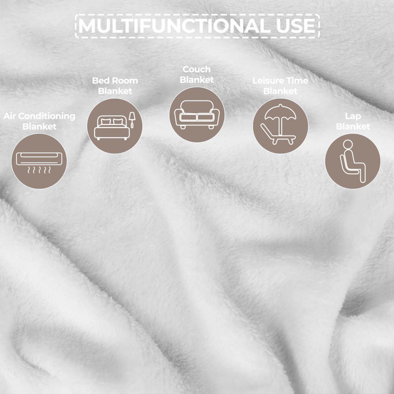 Superior White Fleece Plush Reversible Throw Blanket