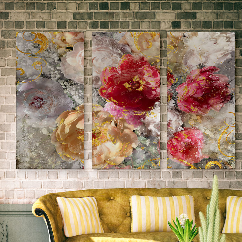 A Premium Roses Everlast I - 3 pièces, reproduction d'art sur toile, H 24 po x l 36 po x P 1,5 po
