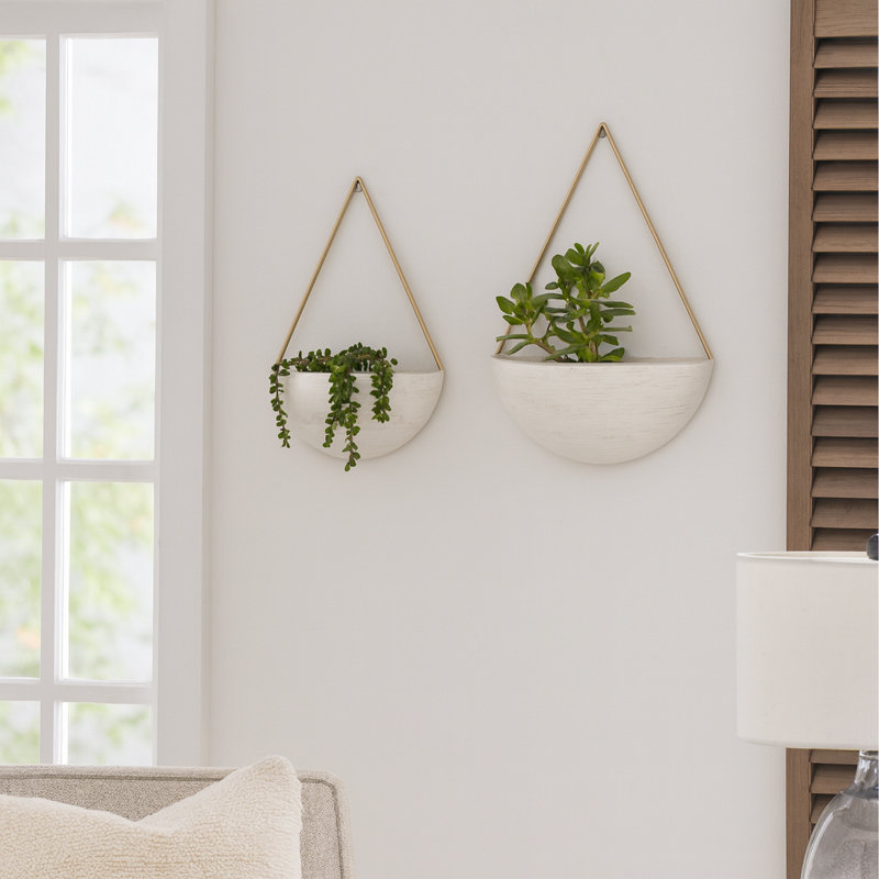 Modern Metal Half Moon Wall Indoor Hanging Planters for Patio Decor - Outdoor Flower Pots for Living Room or Home Wall Display - Set of 2, 18", 16"