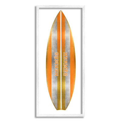 " Orange Glam Stripes Chic Designer Logo Surfboard " by Madeline Blake