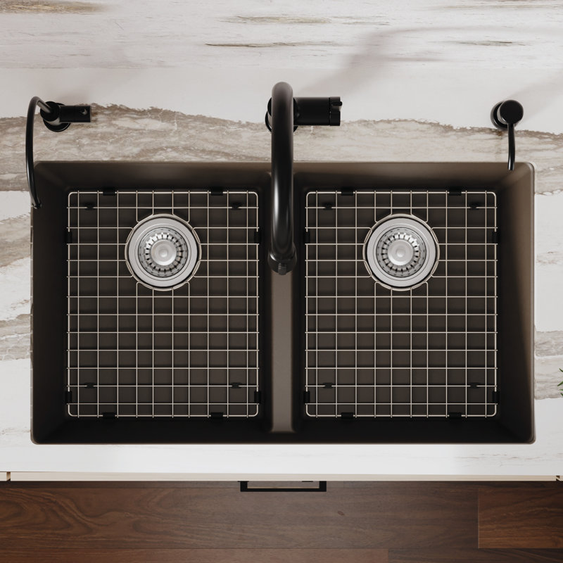 Ensemble d'évier de cuisine à double cuve 50/50 Karran Quartz 32 "X 19-1 / 2", Brun