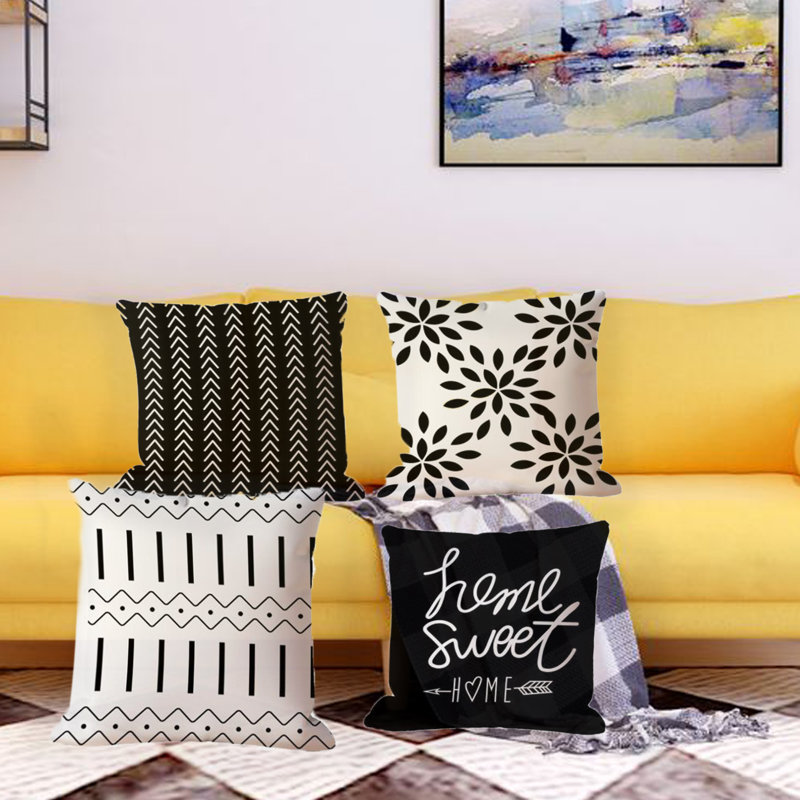 Housse de coussin en lin 26 po Euro, Noir