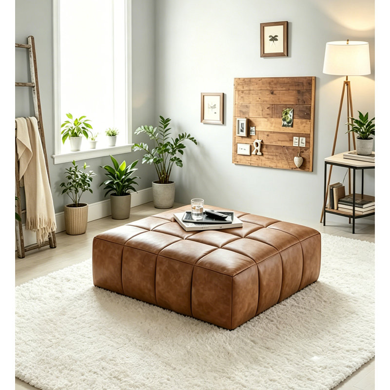 Repose-pieds carré rembourré pour le salon, 16.5" H x 31.5" W x 31.5" D