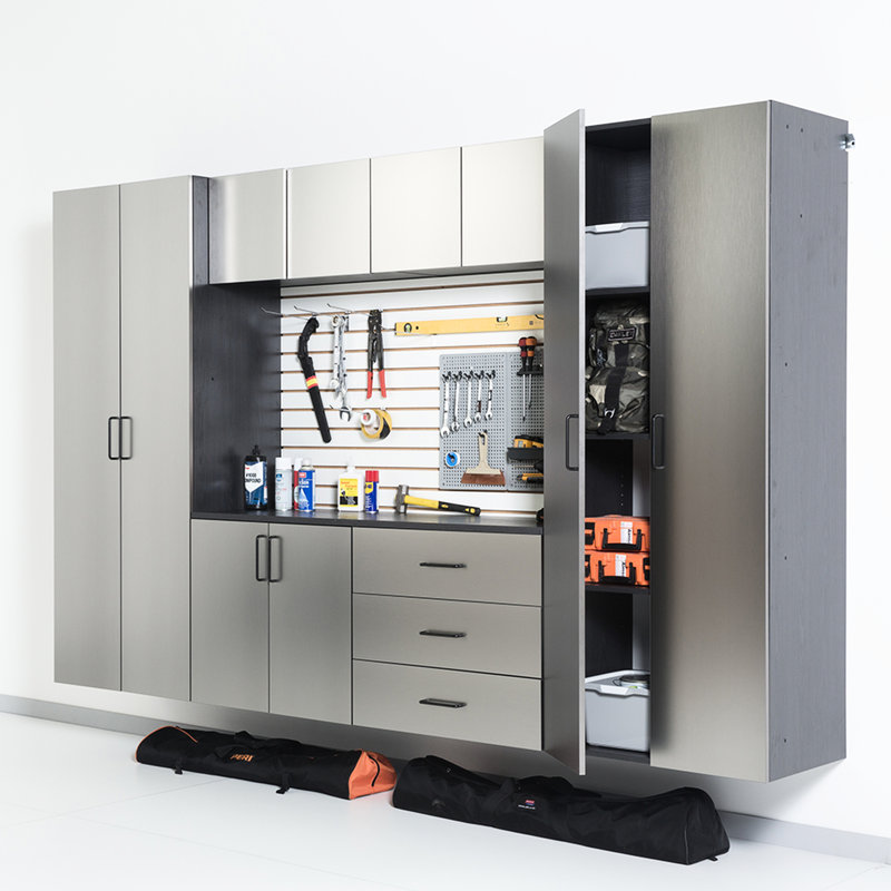 Armoire murale en métal - série, 32 po X 28 po, 20 po, finition gris métallique, fonction, eau et chaleur, série de bandes à bords épaissis, gris, sans effort,
