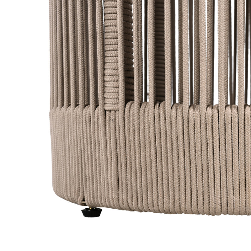 Table d'appoint d'extérieur en corde de rotin et bois d'acacia - Mobilier de balcon de patio pour jardin, cour, balcon, Beige