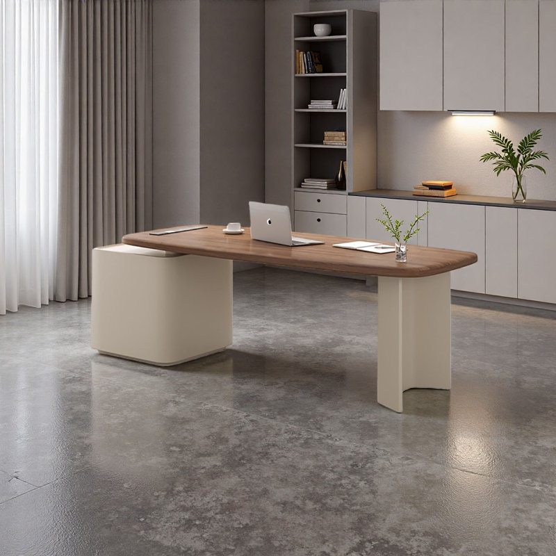 Bureau moderne en noyer crème, H 29,5 po x l 55,1 po x P 27,6 po
