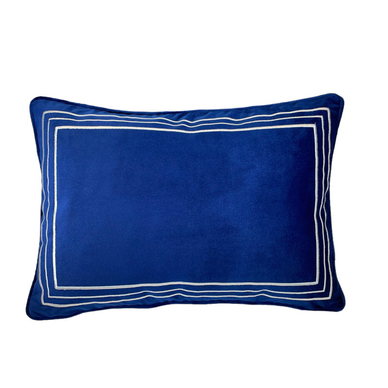 Embroidered Velvet Reversible Pillow Cover, Blue