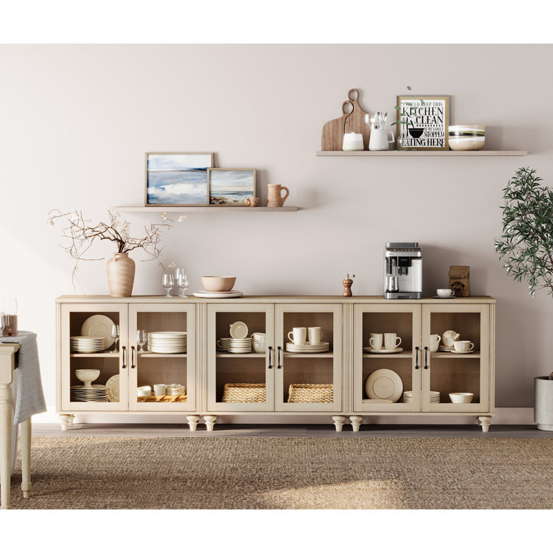 Buffet Corretta avec 6 portes en verre, armoire Buffet avec tablette réglable, Beige