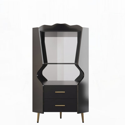 Wooden Corner Bar Cabinet With 2 Open Storage Shelves And 2 Drawers by Latitude Run