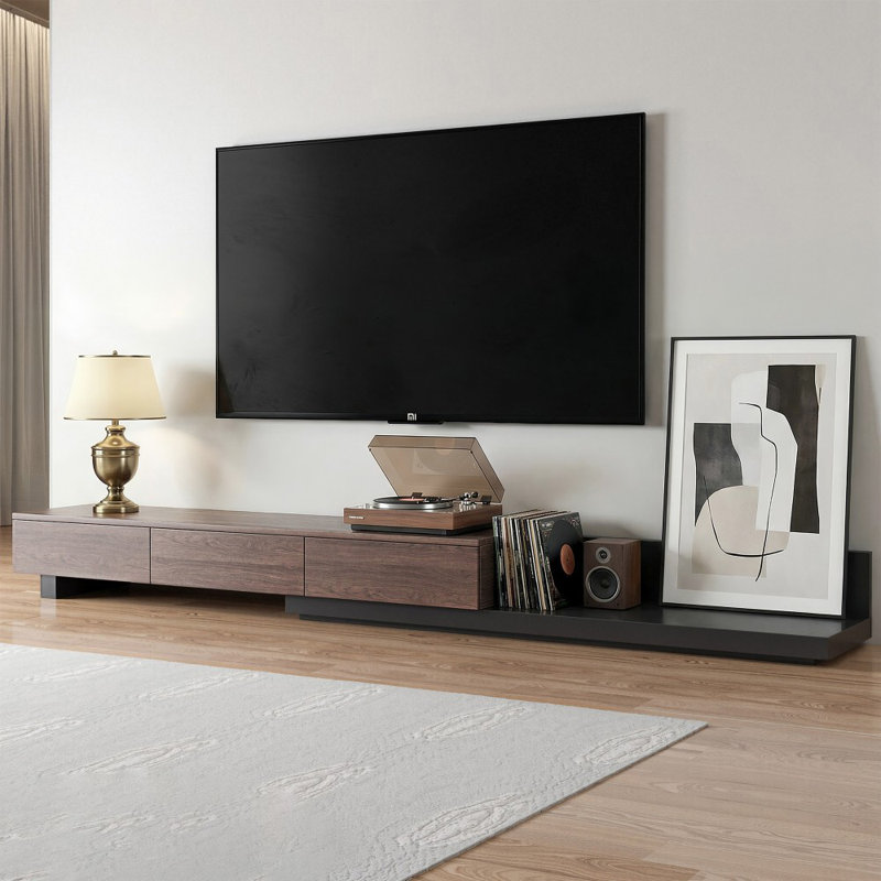 Meuble télé avec 3 tiroirs de 110,24 po à 70,87 po, Noyer / noir mat