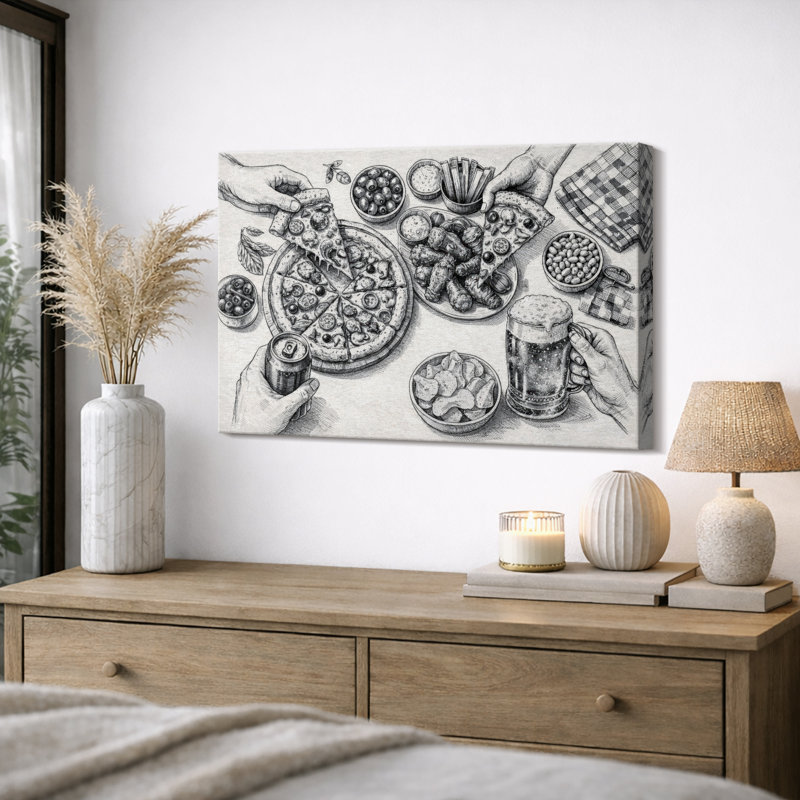 «Pizza and Snacks», reproduction de nourriture, impression sur toile encadrée, Toile tendue, H 12 po x l 18 po x P 1,5 po
