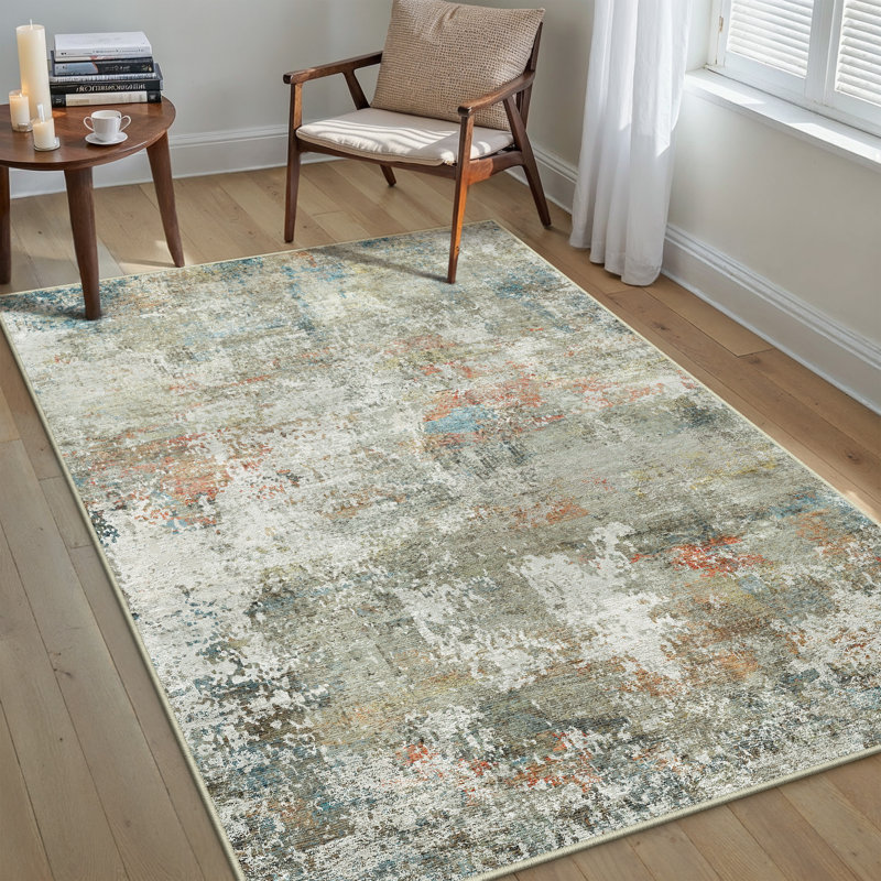 Sarah Modern Abstract Machine Washable Area Rug with Non-Slip Backing, Rectangle 3' x 5'