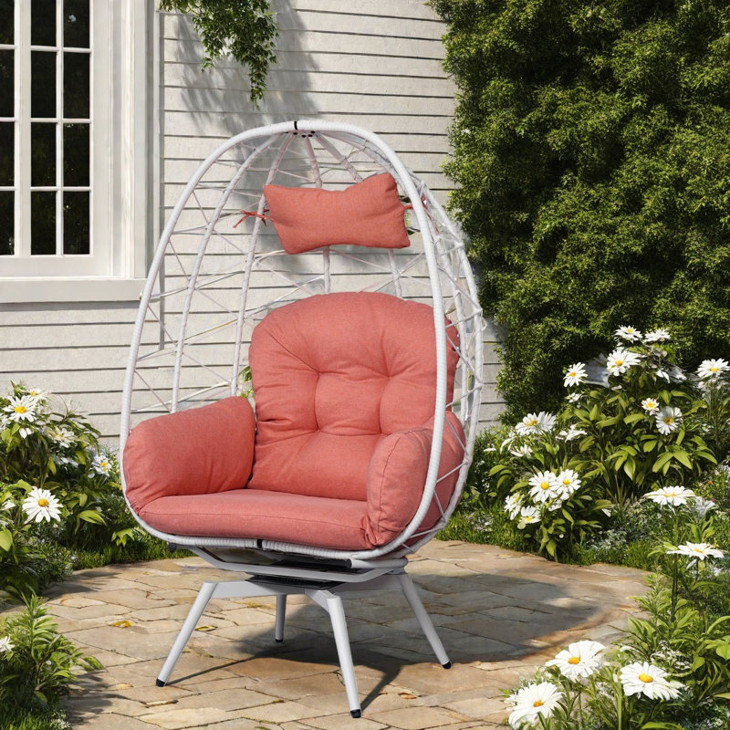 Swivel Patio Lounge Chairs, Steel Rattan Modern Egg Chair For Home