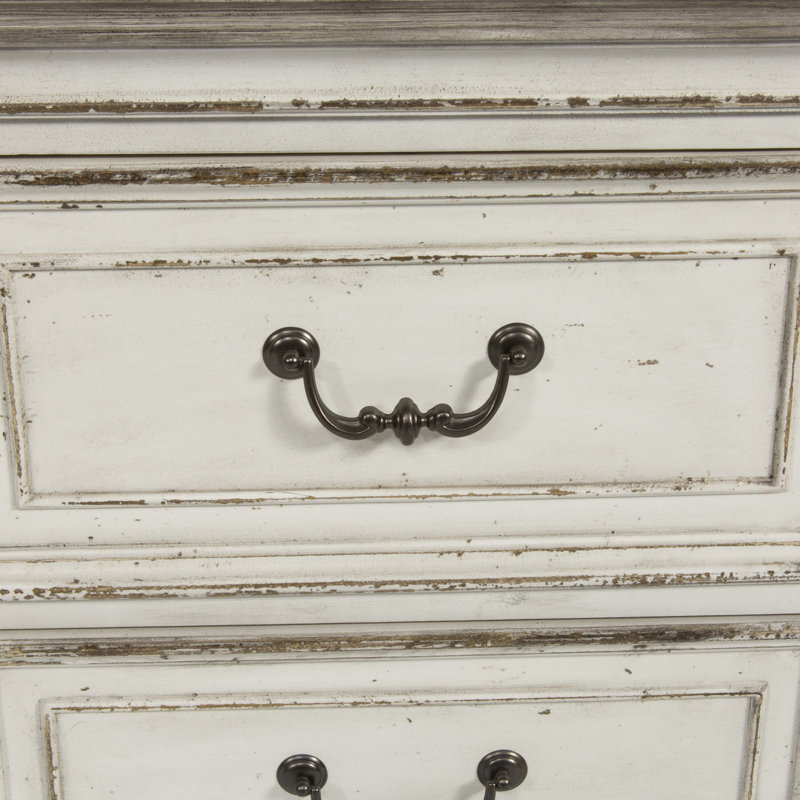 Elegant Whitewashed 2-Drawer Nightstand in Antique White with Bead Molding