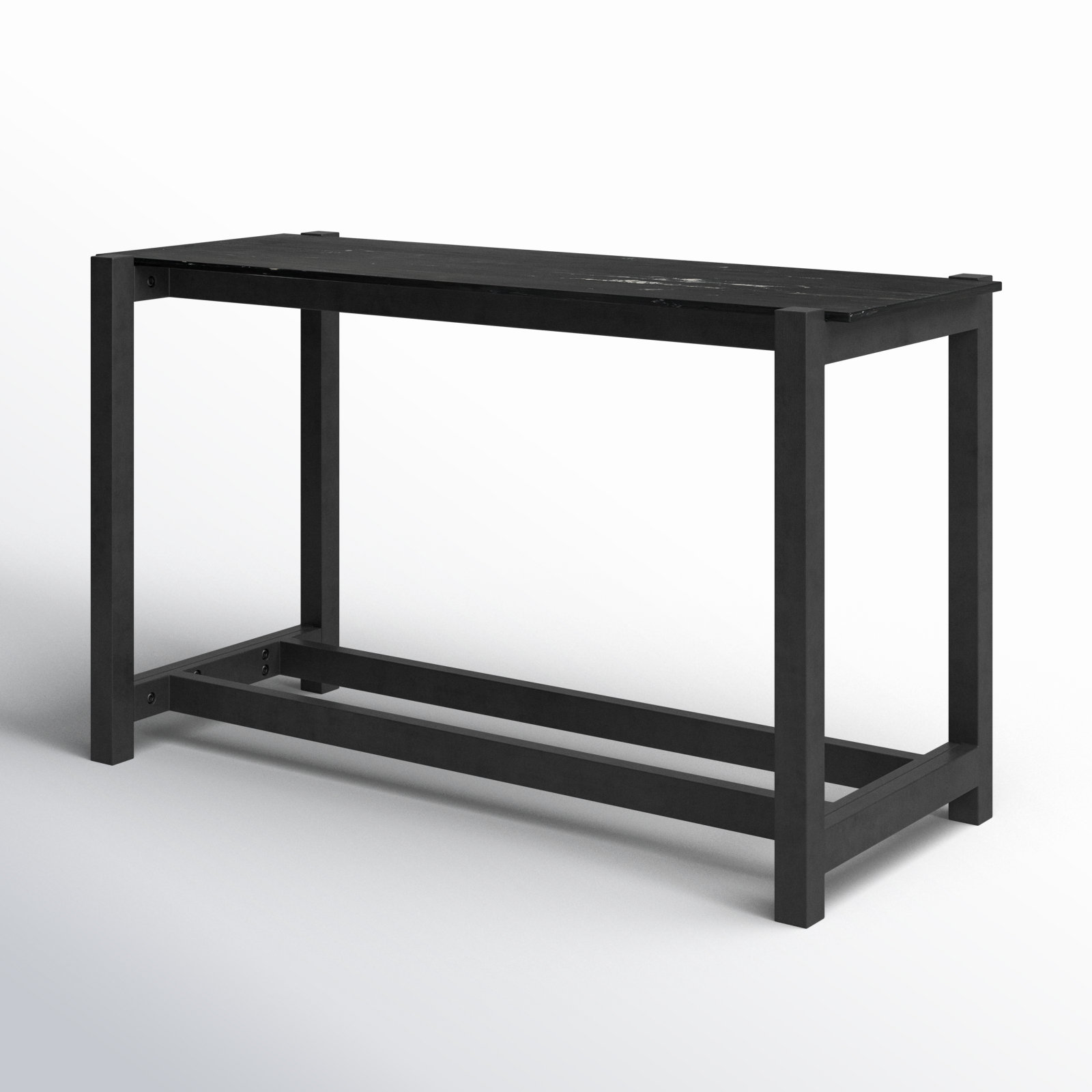 Lisbon Genuine Marble Dining Table, Polished Black Marble/Worn Black Mango, 36”H x 70”L x 26”W