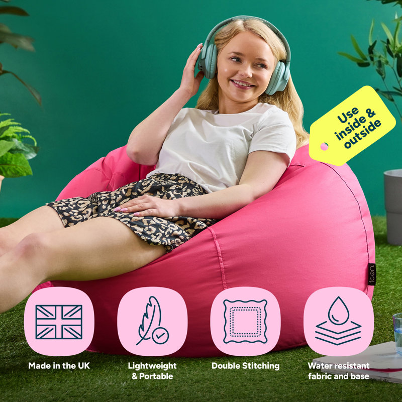 Kingston Water-Resistant Classic Bean Bag, Pink, 50cm H x 85cm W x 85cm D