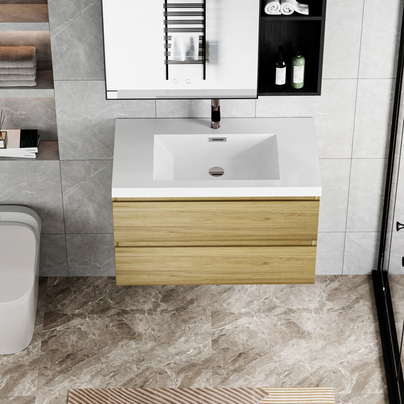 Meuble-lavabo flottant 36 po avec lavabo, meuble-lavabo mural moderne 36 po avec lavabo en résine et tiroirs à fermeture en douceur