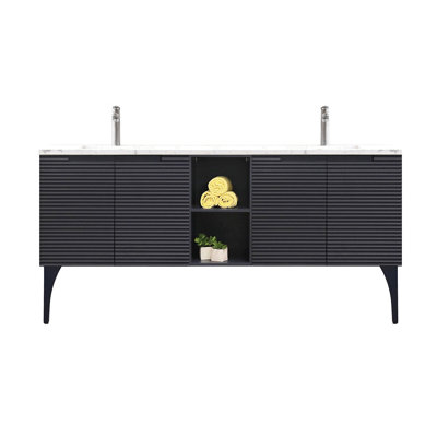 Ariyannah 78'' Double Bathroom Vanity with Quartz Top