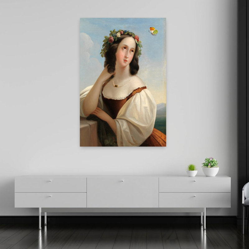 Art floral, couronne florale et papillon, H 60 po x l 40 po
