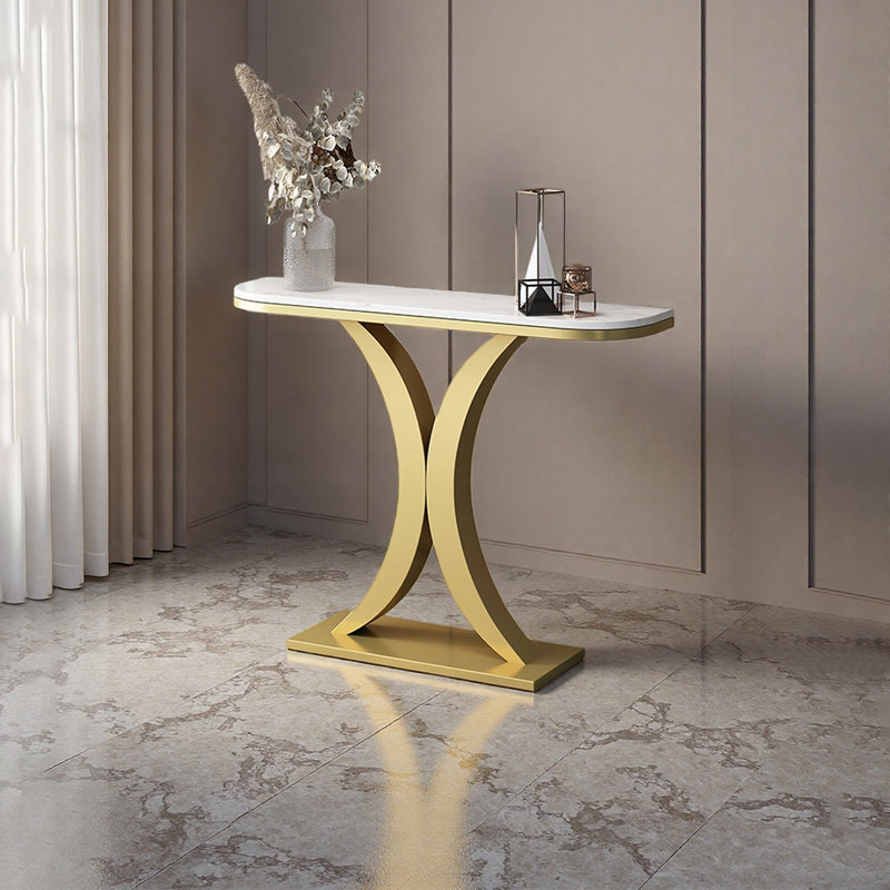 Console moderne et minimaliste multifonctionnelle, Doré, Blanc / Gris, H 31,5 po x l 39,37 po x P 11,81 po