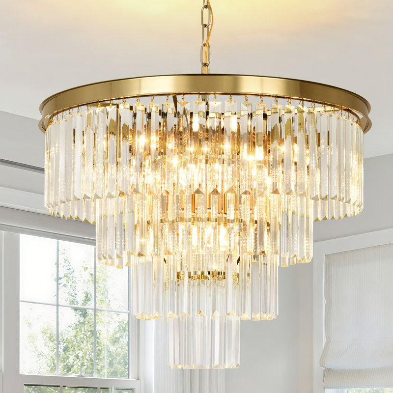 Lustre en cristal Makinlee, H 15,74 po x l 23,62 po x P 23,62 po, 11 lumières, Laiton