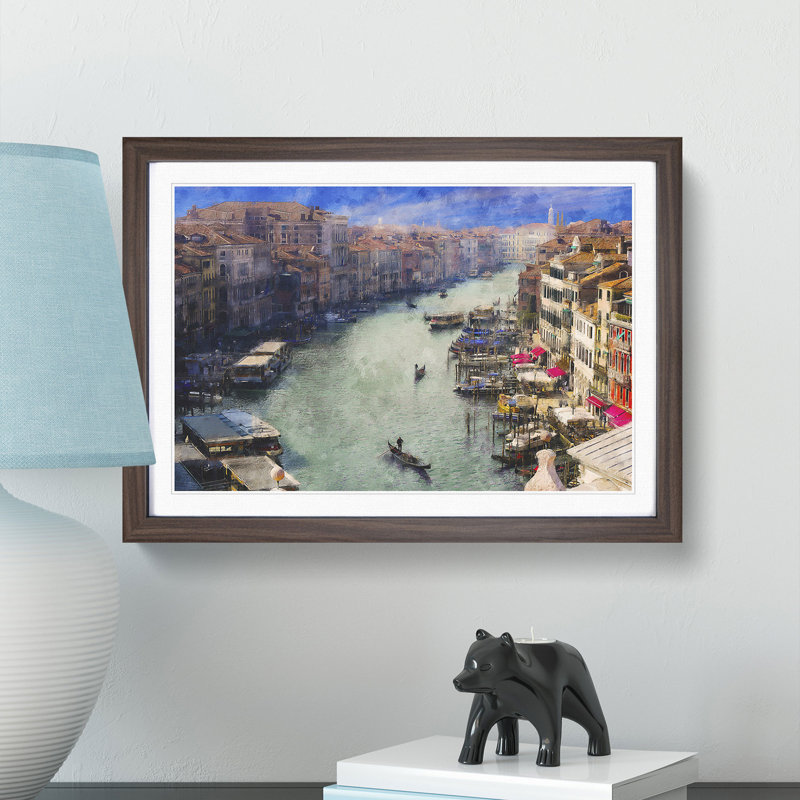Grand Canal In Venice Italy - Single Picture Frame Painting on MDF, 48cm H x 65cm W x 2cm D, Walnut Framed