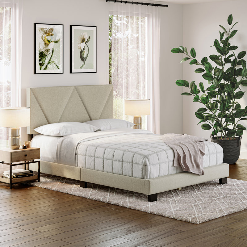 Lit plateforme tapissier Boyd Sleep, tête de lit à hauteur réglable, aucun sommier requis, Double, Blanc