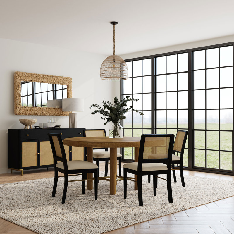  Dekiya 5-Piece Round Dining Table Set Sand Wash And Black, Cream/Black/Brown