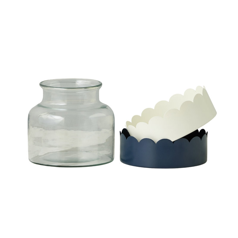 2-in-1 Scalloped Bloom Vase, White/Navy Blue