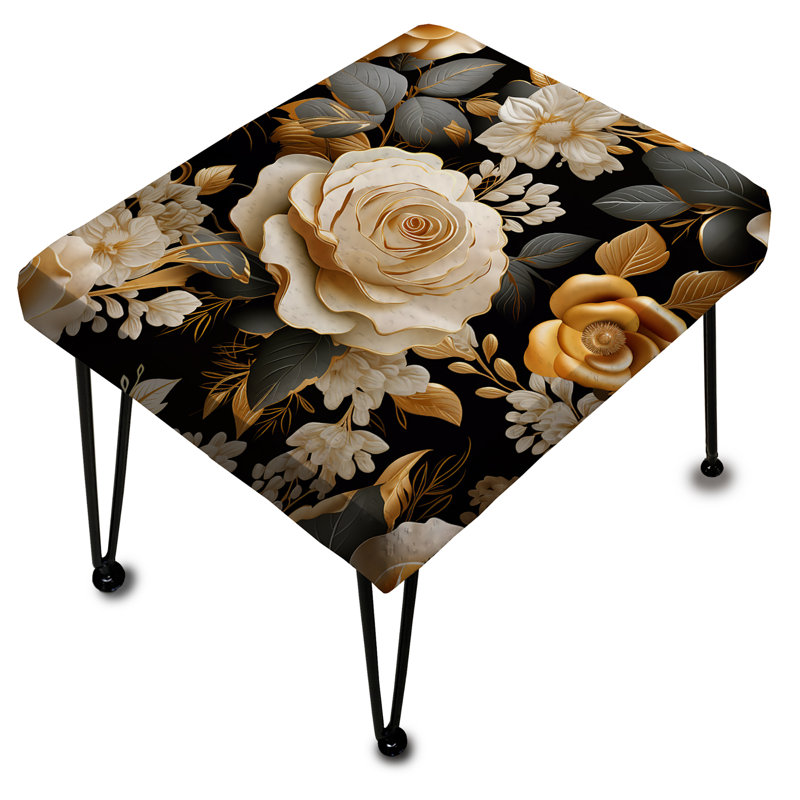 Elegant Beige Rose Harmony - Floral Rectangle Ottoman