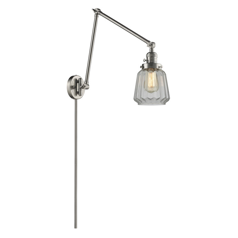 Vinson Swing Arm Sconce, Brushed Satin Nickel, Clear, 60 Watt Vintage Incandescent Bulb