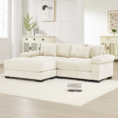 Canapé modulaire en forme de L 82,6 po Cloud, tissu en velours côtelé doux, avec repose-pieds, accoudoirs larges à assise profonde, conception ergonomique, 6 coussins décoratifs, assemblage facile, pour les salons