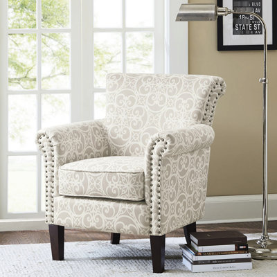 Chaise en bois massif et contreplaqué, coussin lâche, tête de clou bronze, H 35,06 po, rembourrage en mousse haute Club, structure, l 28,45 po