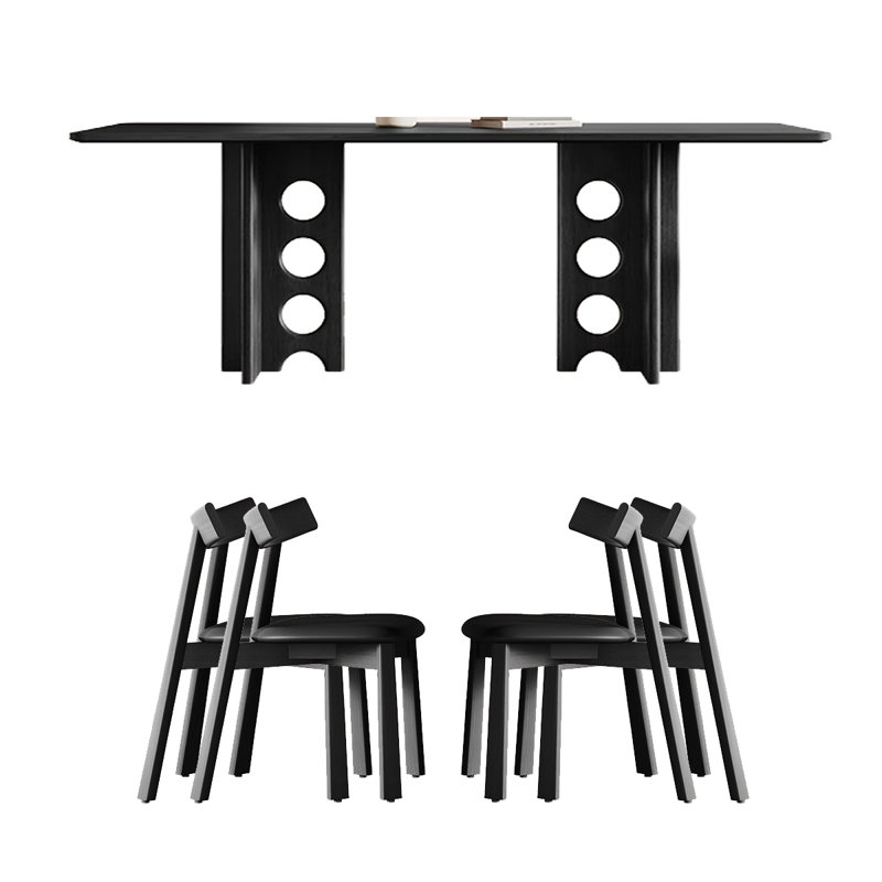 Modern Simple Rectangular Solid Wood Dining Table 4 - Person Double Pedestal Dining Set, 29.53"H x 78.74"L x 35.43"W