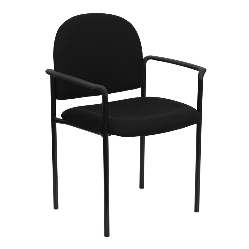 Comfort Stackable Steel Side Reception Chair, With Arms, Black Fabric